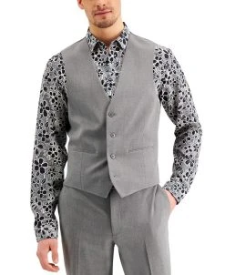 INC International Concepts Men's Slim-Fit Gray Solid Suit Vest, Created For Macy's