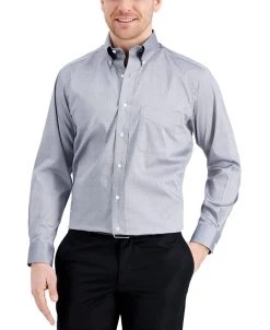 Club Room Men's Regular Fit Cotton Yarn-Dyed Pinpoint Dress Shirt, Created For Macy's