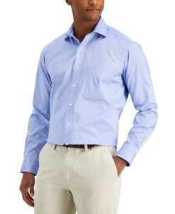 Club Room Men's Regular Fit Cotton Spread Collar Pinpoint Dress Shirt, Created For Macy's