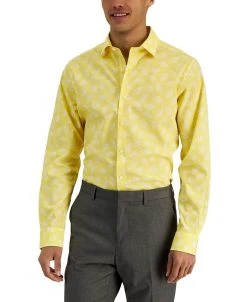 Bar III Men's Slim Fit Leaf-Print Dress Shirt, Created For Macy's