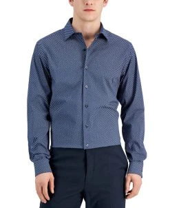 Alfani Men's Slim Fit 2-Way Stretch Stain Resistant Puzzle Print Dress Shirt, Created For Macy's