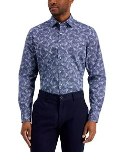 Bar III Men's Slim-Fit Stretch Floral Print Dress Shirt, Created For Macy's
