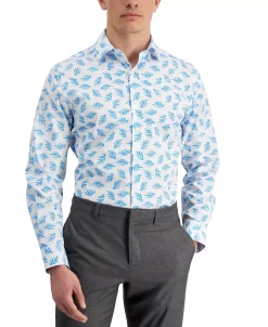 Bar III Men's Slim Fit Leaf-Print Dress Shirt, Created For Macy's