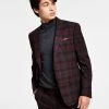 Bar III Men's Slim-Fit Burgundy Plaid Suit Separate Jacket, Created For Macy's