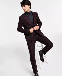 Bar III Men's Slim-Fit Burgundy Plaid Suit Separate Jacket, Created For Macy's -Adidas Shop 21469246 fpx 1