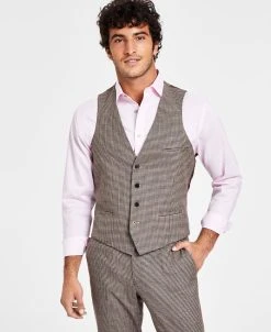 Bar III Men's Slim-Fit Check Suit Separate Vest, Created For Macys