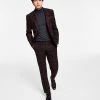 Bar III Men's Slim-Fit Burgundy Plaid Suit Separates, Created For Macy's -Adidas Shop 21469542 fpx