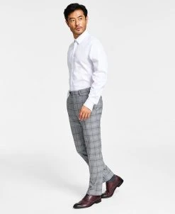 Alfani Men's Slim-Fit Black & White Pattern Suit Separate Pants, Created For Macy's