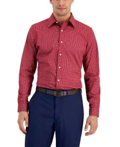 Club Room Men's Slim Fit Deco-Check Dress Shirt, Created For Macy's
