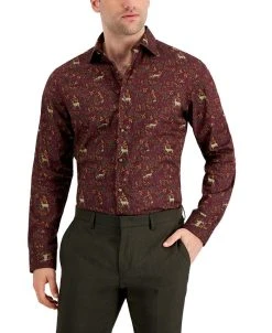 Bar III Men's Slim-Fit Performance Stretch Forest-Print Dress Shirt, Created For Macy's