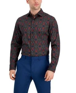 Bar III Men's Slim-Fit Performance Stretch Geo-Print Dress Shirt, Created For Macy's