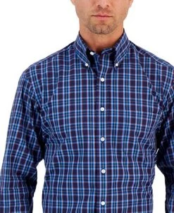 Club Room Men's Regular Fit Rojo Plaid Cotton Dress Shirt, Created For Macy's -Adidas Shop 22116945 fpx