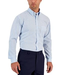 Club Room Men's Regular Fit Boledo Plaid Traveler Dress Shirt, Created For Macy's