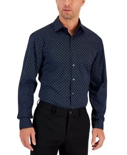 Alfani Men's Regular Fit 2-Way Stretch Stain Resistant Diamond Dot Print Dress Shirt, Created For Macy's