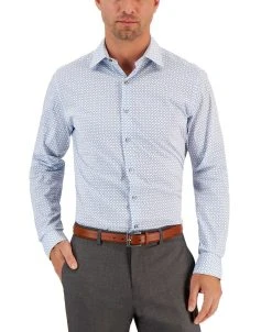 Alfani Men's Slim Fit 2-Way Stretch Stain Resistant Geometric Print Dress Shirt, Created For Macy's