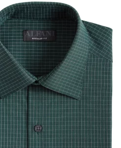 Alfani Men's Regular Fit 2-Way Stretch Stain Resistant Stretch Check Dress Shirt, Created For Macy's -Adidas Shop 22345917 fpx