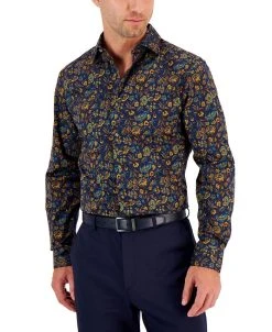 Bar III Men's Slim-Fit Performance Stretch Floral-Print Dress Shirt, Created For Macy's