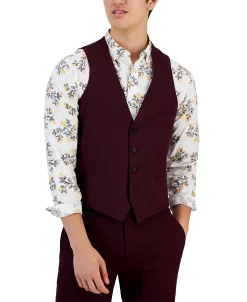 Bar III Mens Slim-Fit Burgundy Solid Suit Vest, Created For Macy's
