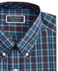 Club Room Men's Regular Fit Rojo Plaid Cotton Dress Shirt, Created For Macy's -Adidas Shop 22610393 fpx