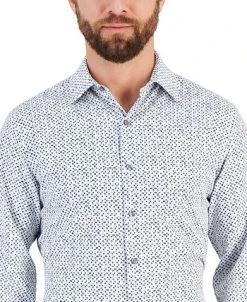 Alfani Men's Slim Fit 4-Way Stretch Azules Geo-Print Dress Shirt, Created For Macy's -Adidas Shop 22823365 fpx