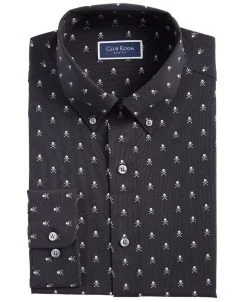 Club Room Men's Slim Fit Skull Print Dress Shirt, Created For Macy's