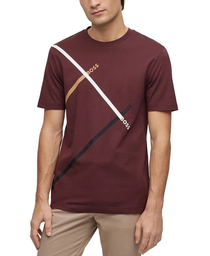 Hugo Boss OSS Men's Cotton-Jersey Signature-Stripe Logo Print T-shirt 3 Hugo Boss OSS Men's Cotton-Jersey Signature-Stripe Logo Print T-shirt